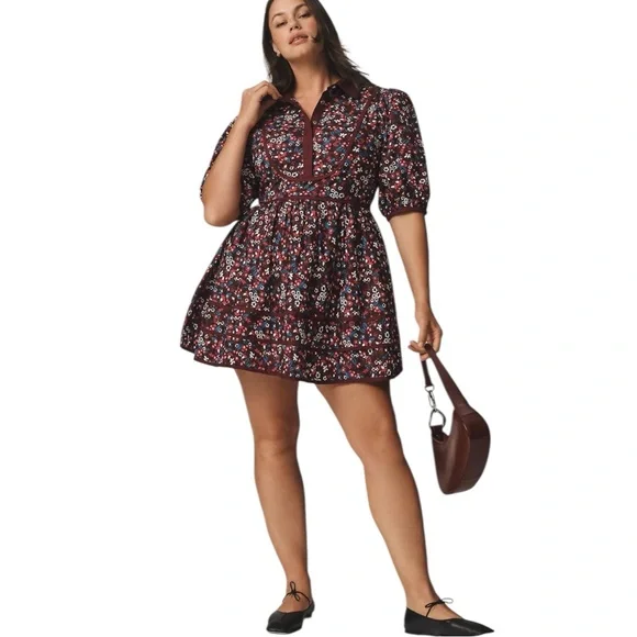 Anthropologie Maeve Puff Sleeve Collared Floral
Mini Dress Size 16 - Picture 1 of 8